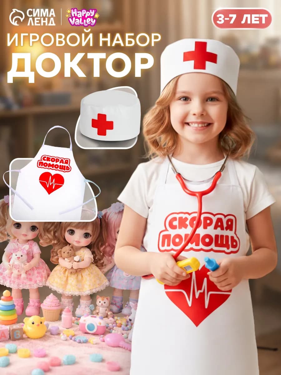 Детский игровой костюм доктора с колпаком