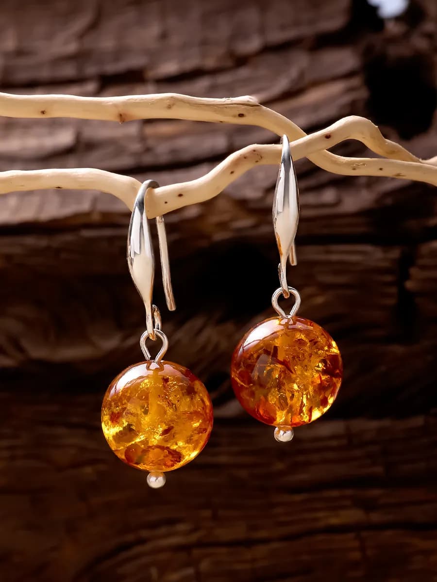 Серьги из серебра 925 с натуральным янтарем
