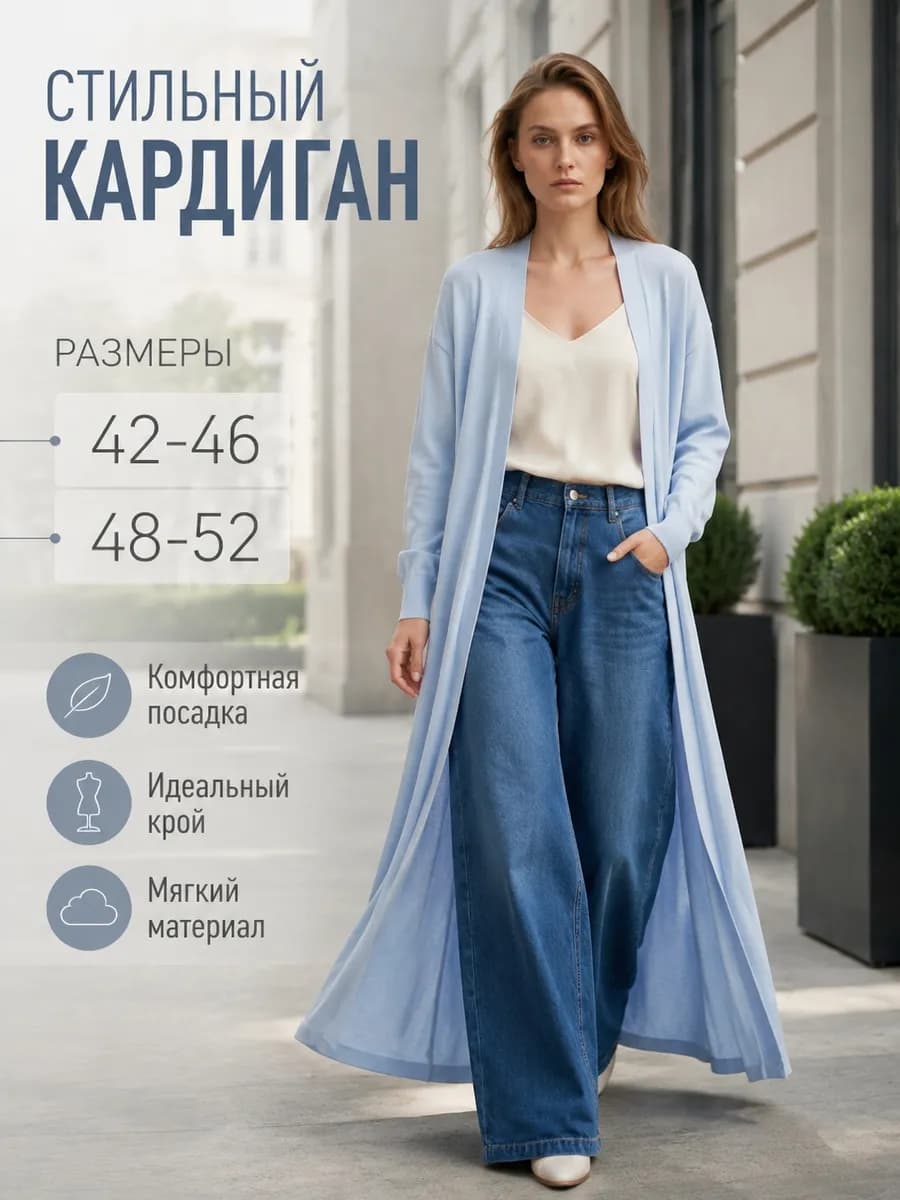 Кардиган трикотажный удлиненный тонкий