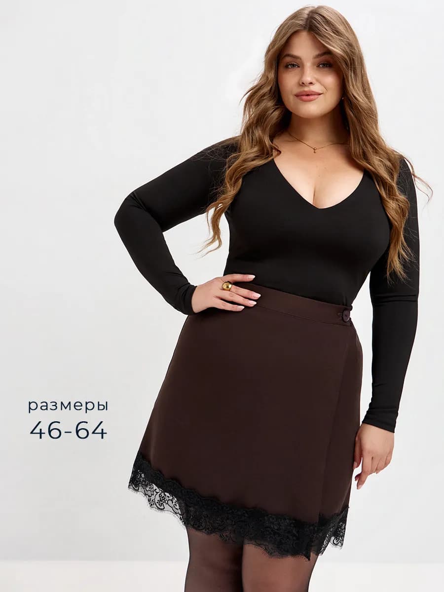 Мини юбка трапеция на запах с кружевом Plus Size