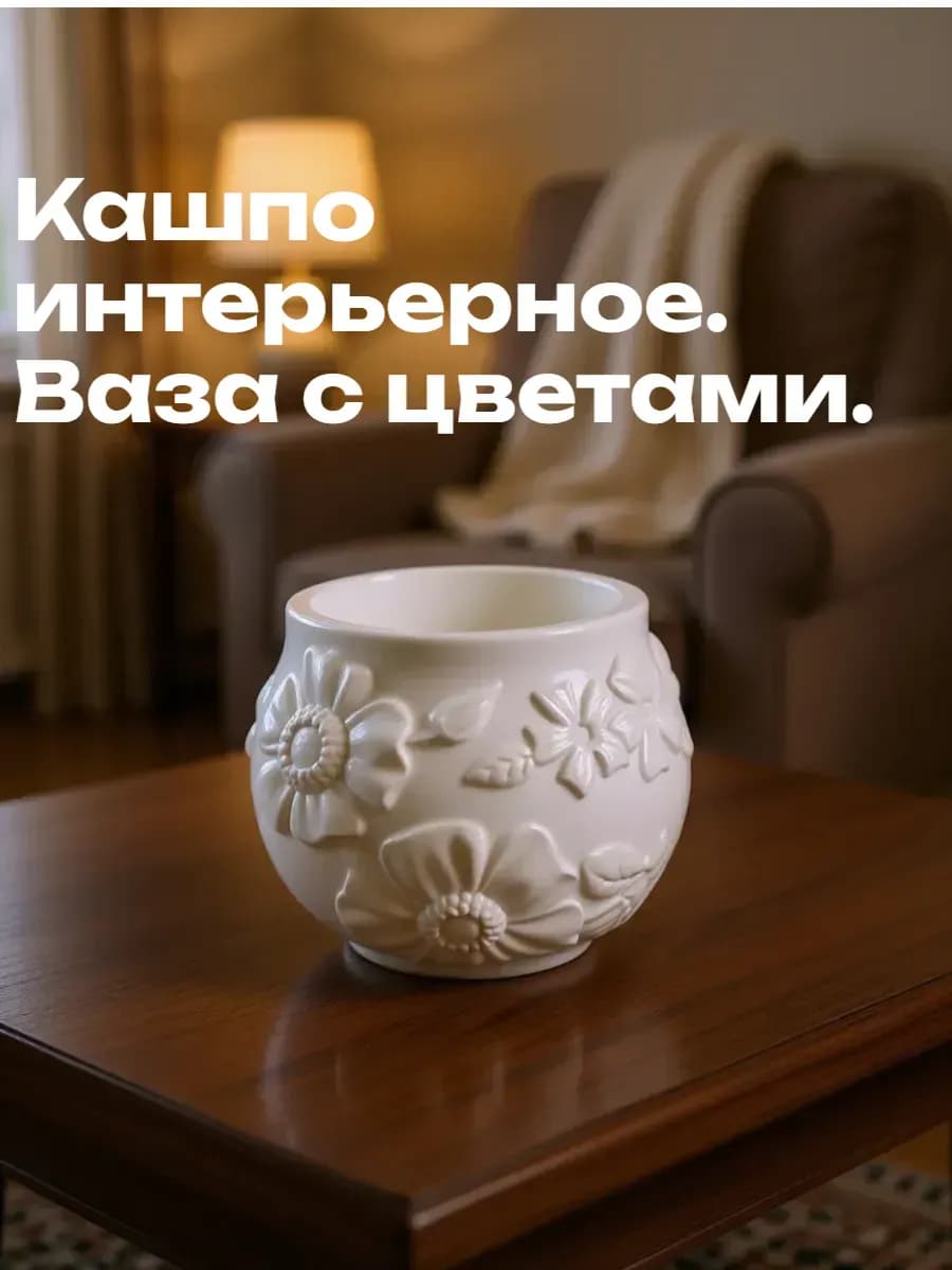 Кашпо гипсовое интерьерное