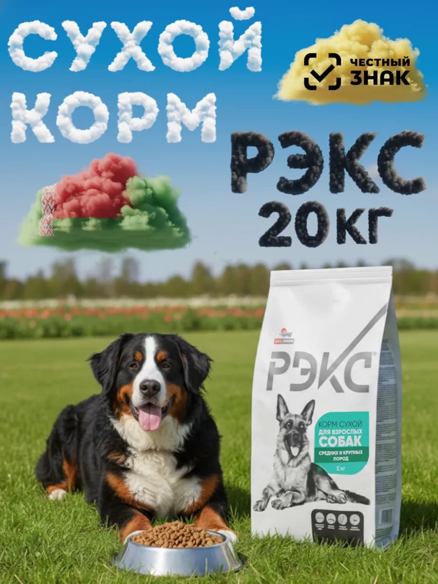 Сухой корм для собак Рэкс 20 кг для крупных пород