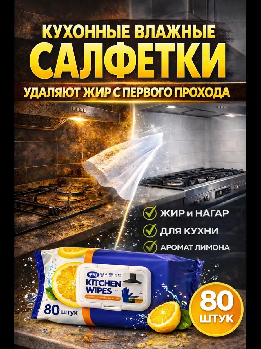 Влажные салфетки для уборки антибактериальные лимон 80 шт ун…