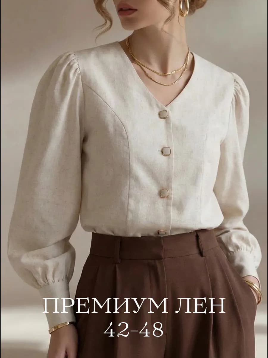 Рубашка блузка льняная с объемными рукавами