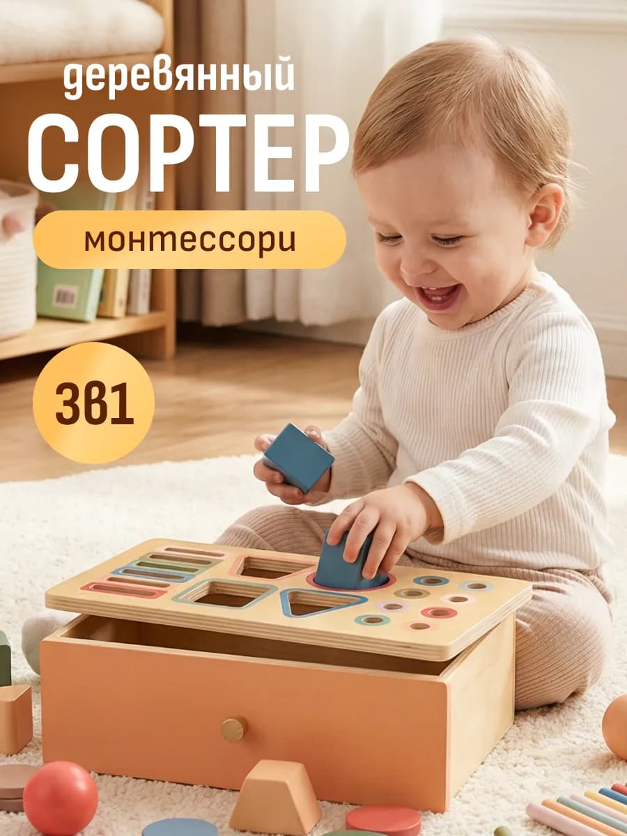 Сортер для малышей по методике М.Монтессори развивающий