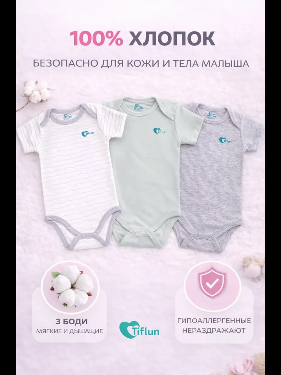 Боди для новорожденных хлопок комплект 3 шт