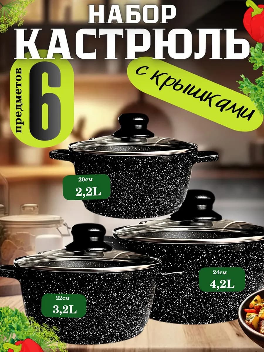 Набор антипригарных кастрюль с крышками