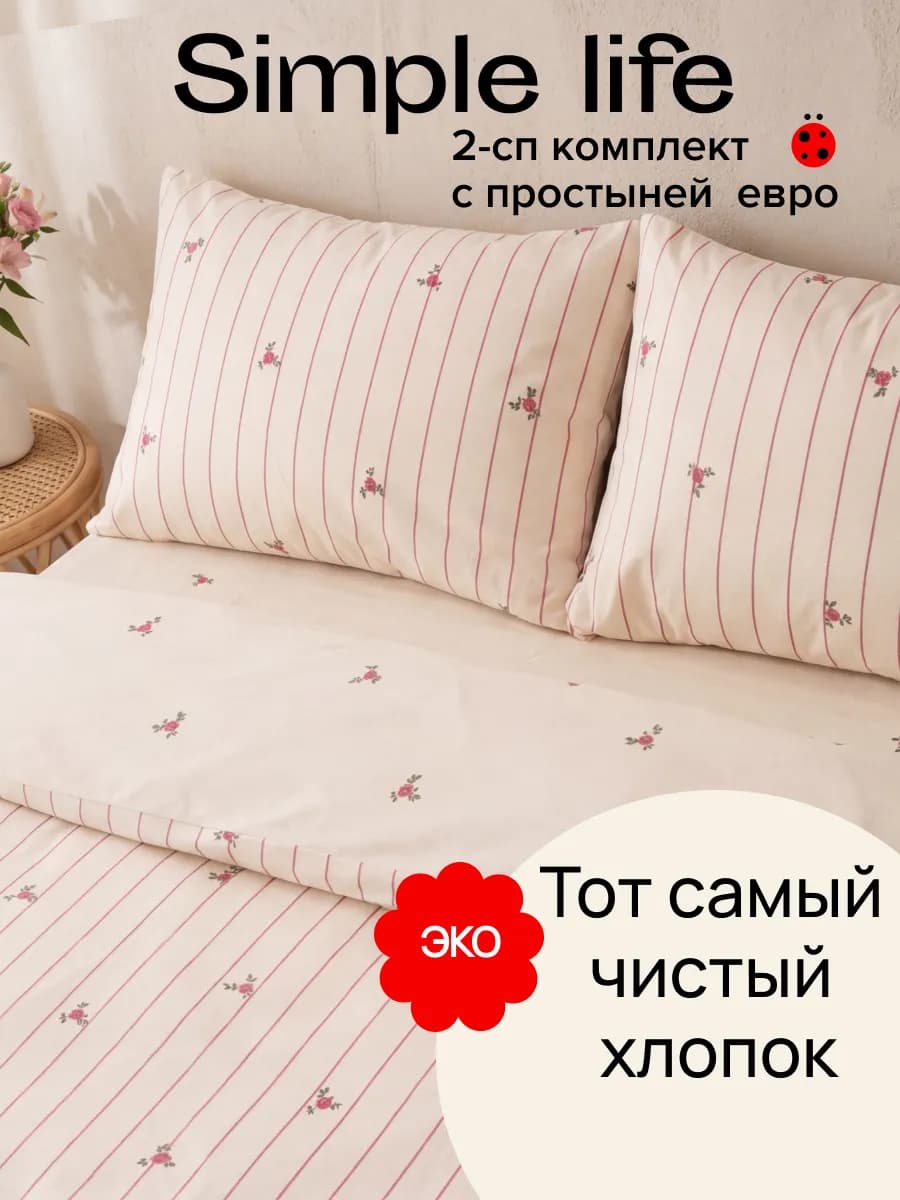 Постельное белье 2 спальное с европростыней Simple life