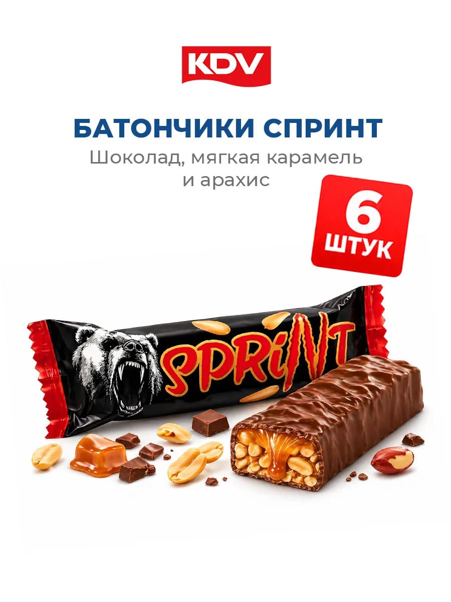 Шоколадные батончики Спринт с арахисом 6 штук