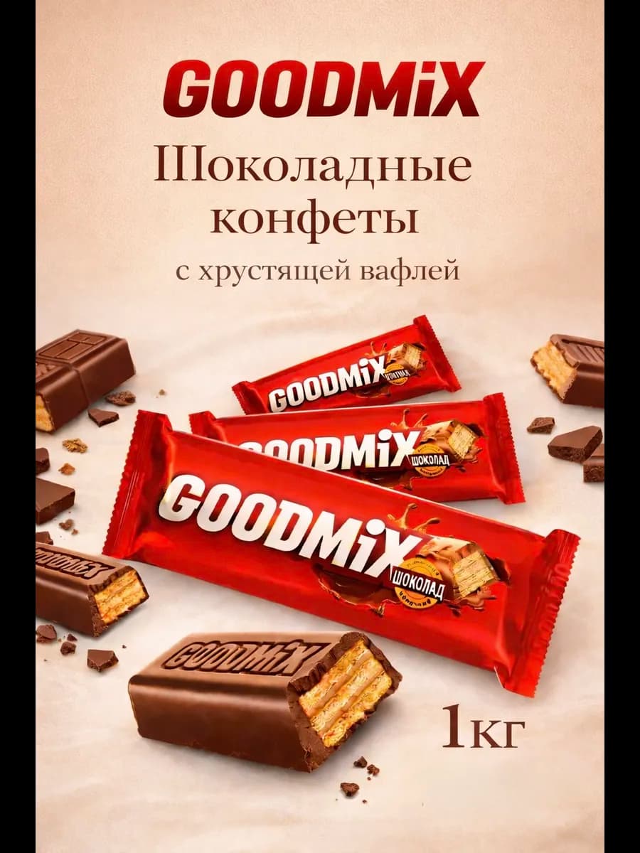 Вафельные конфеты батончик шоколадный GOODMIX 1 кг