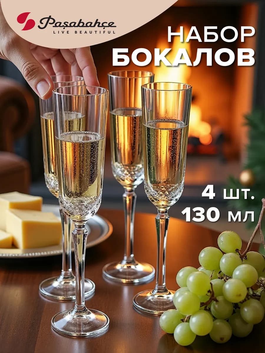 Бокалы для шампанского 125 мл набор 4 шт. подарок