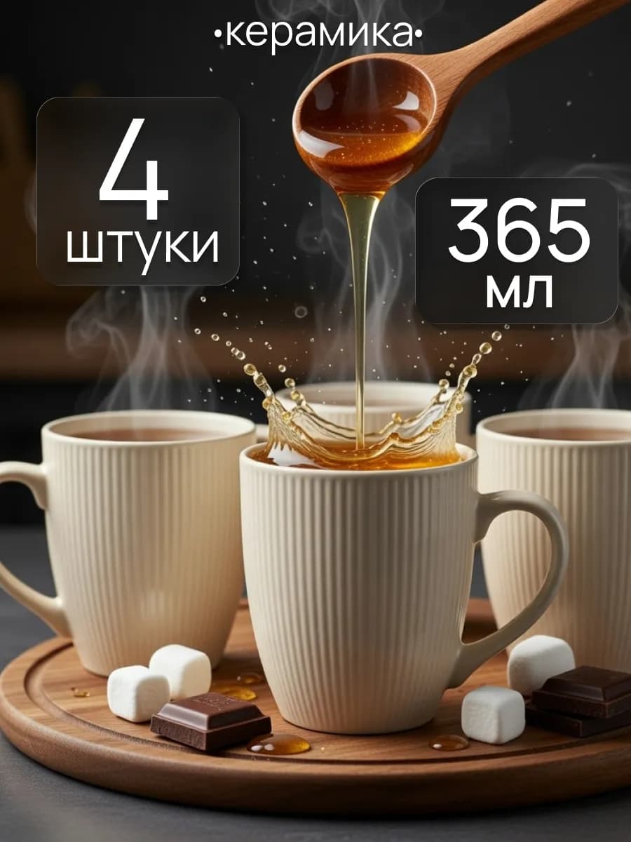 Кружки 400 мл набор 4 штук керамические