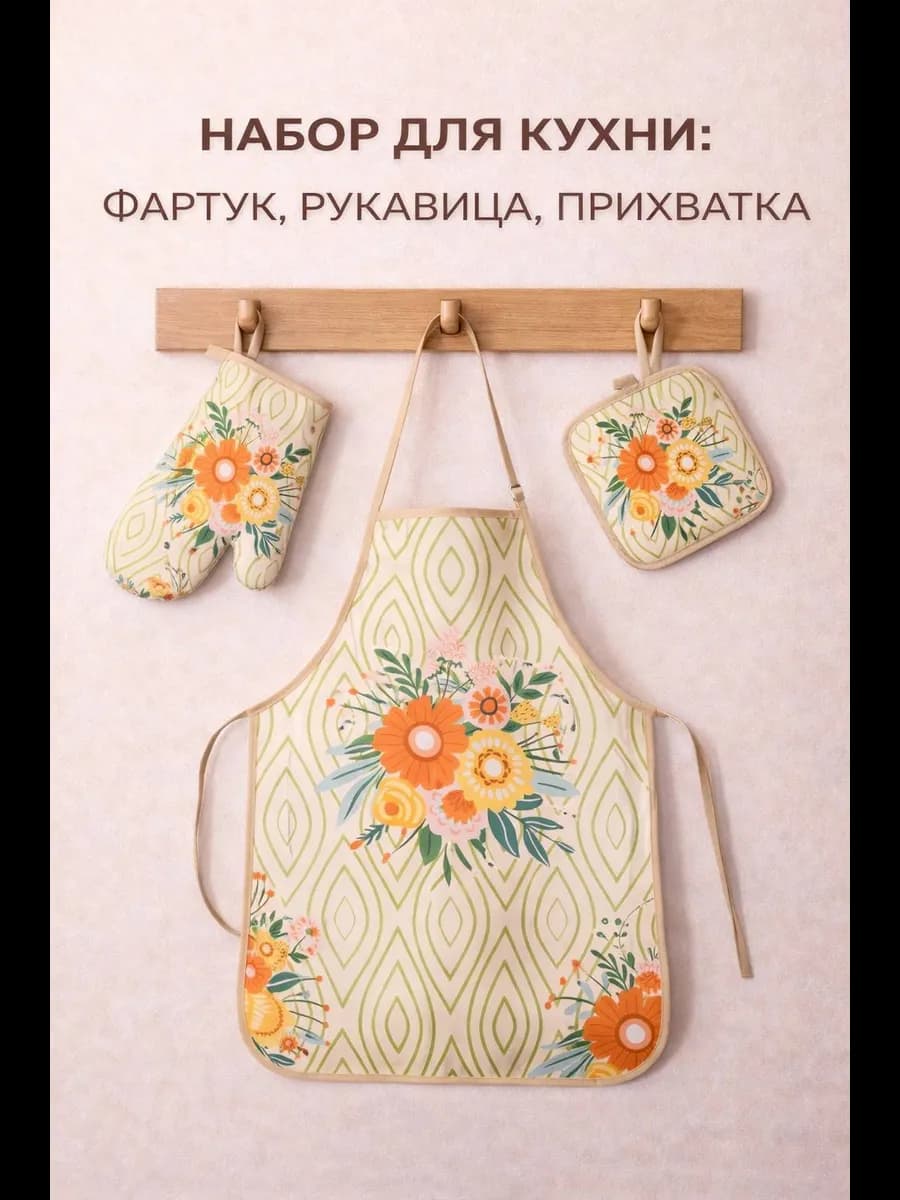 кухонный фартук с прихватками подарочный набор на 8 марта