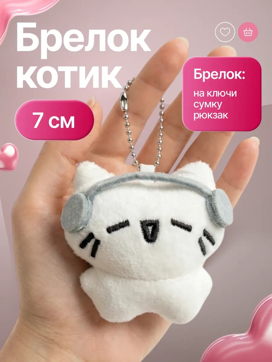 Брелок Аниме милый котик в наушниках
