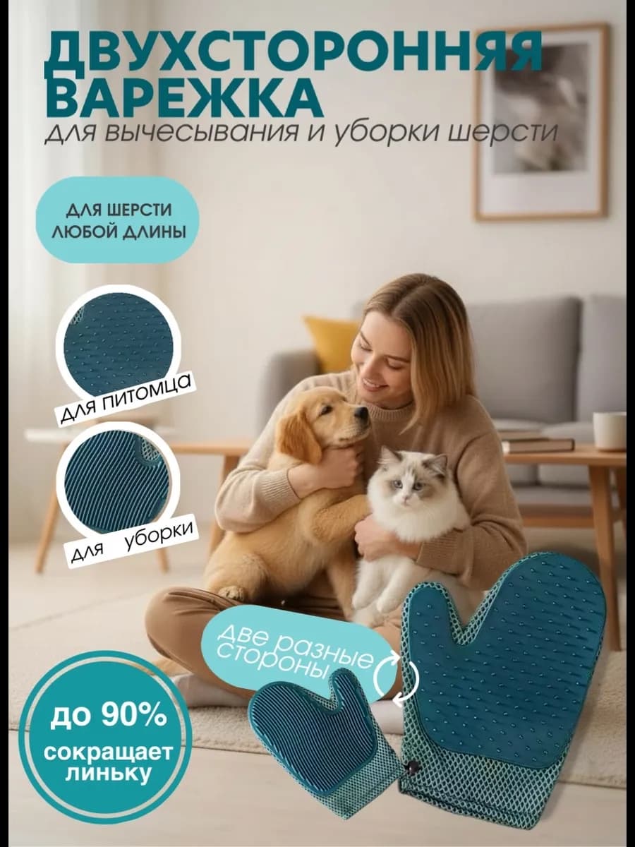 Перчатка для вычесывания шерсти животных