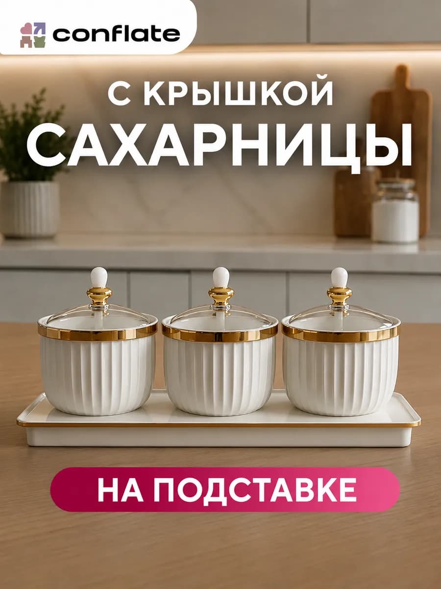 Сахарница и солонка пластиковая на подставке с крышкой, 3шт