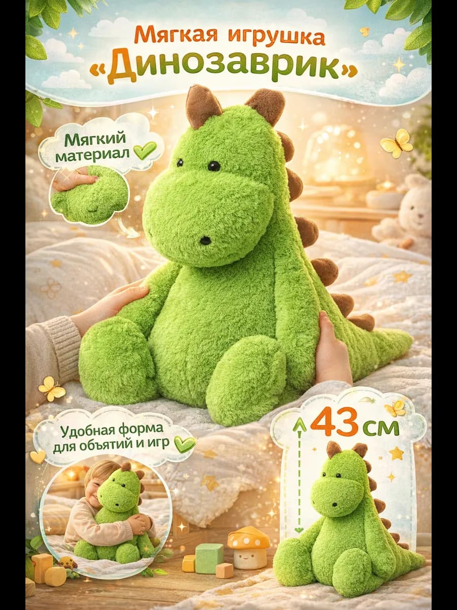 Мягкая игрушка Динозаврик 43 см