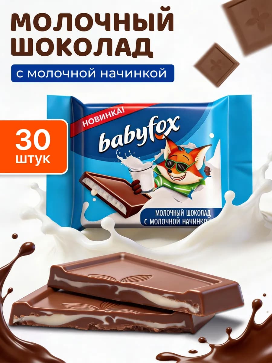 Молочный шоколад Baby fox с молочной начинкой плитка
