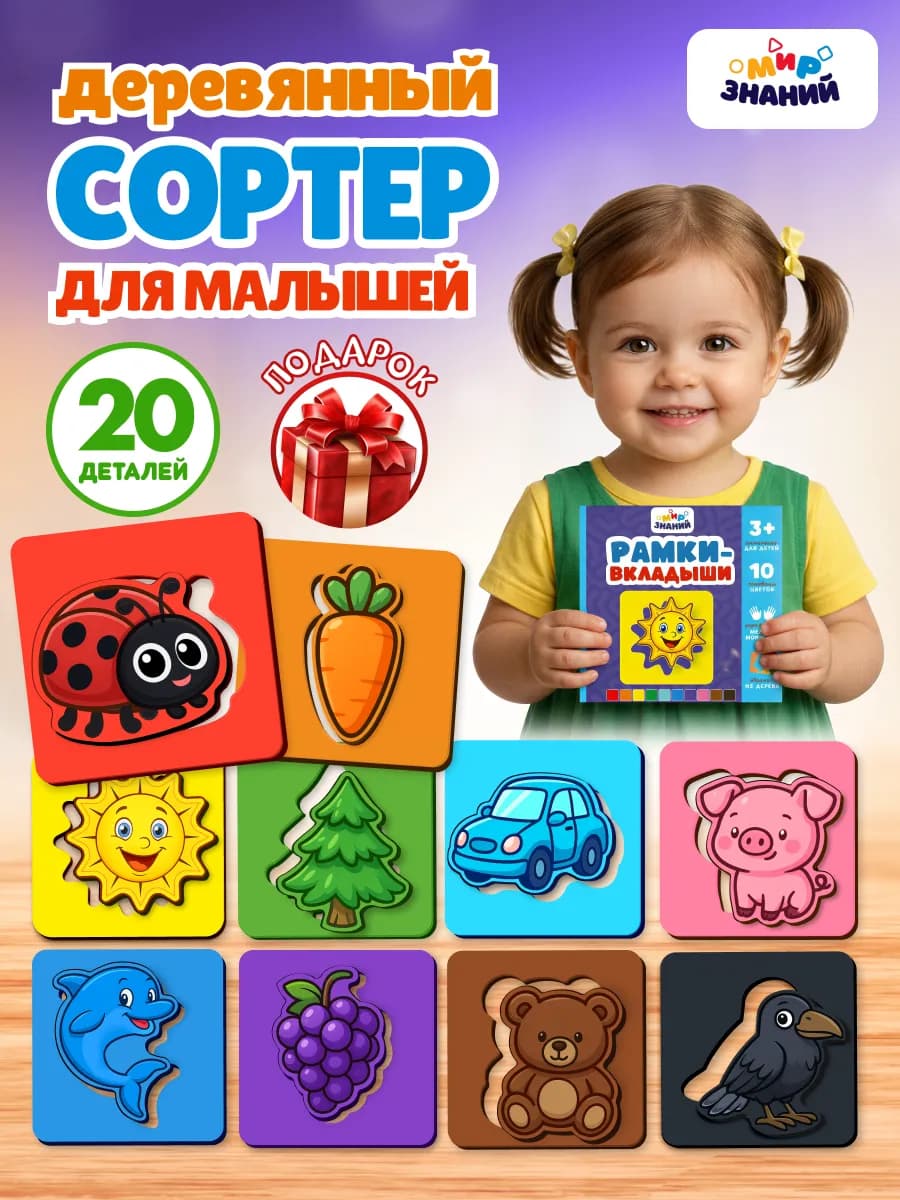 Развивающая игра сортер вкладыш для малышей 10 цветов