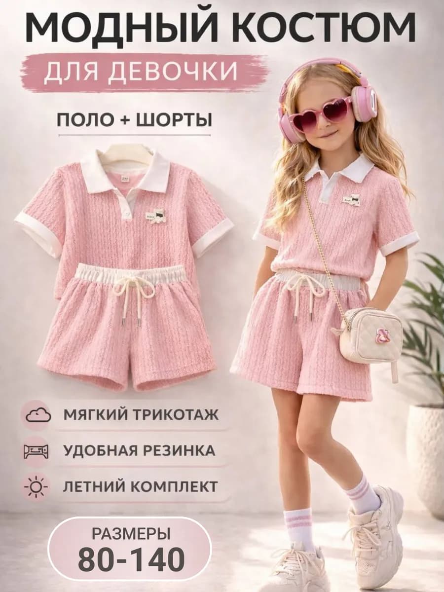 Летний костюм двойка для девочки рубашка и шорты