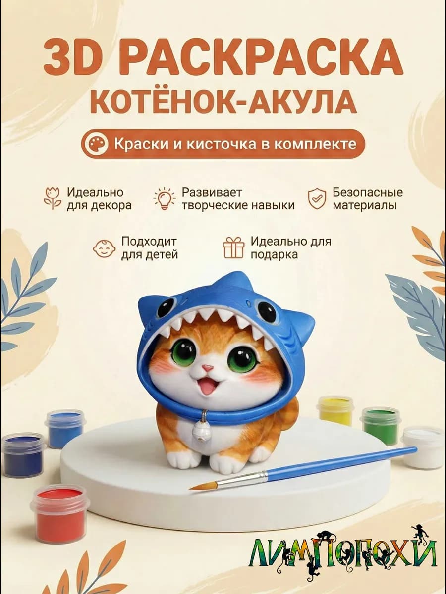 Набор для творчества Фигурка для раскрашивания "Кот-акула"