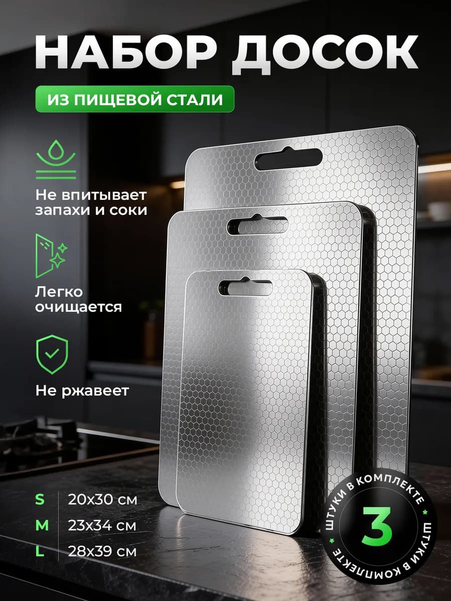 Доска разделочная металлическая набор 3 штуки