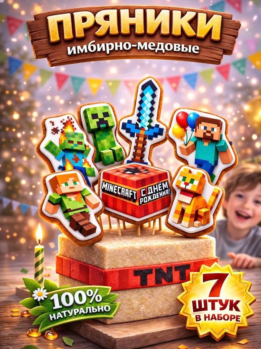 Пряники на торт медово-имбирные Майнкрафт
