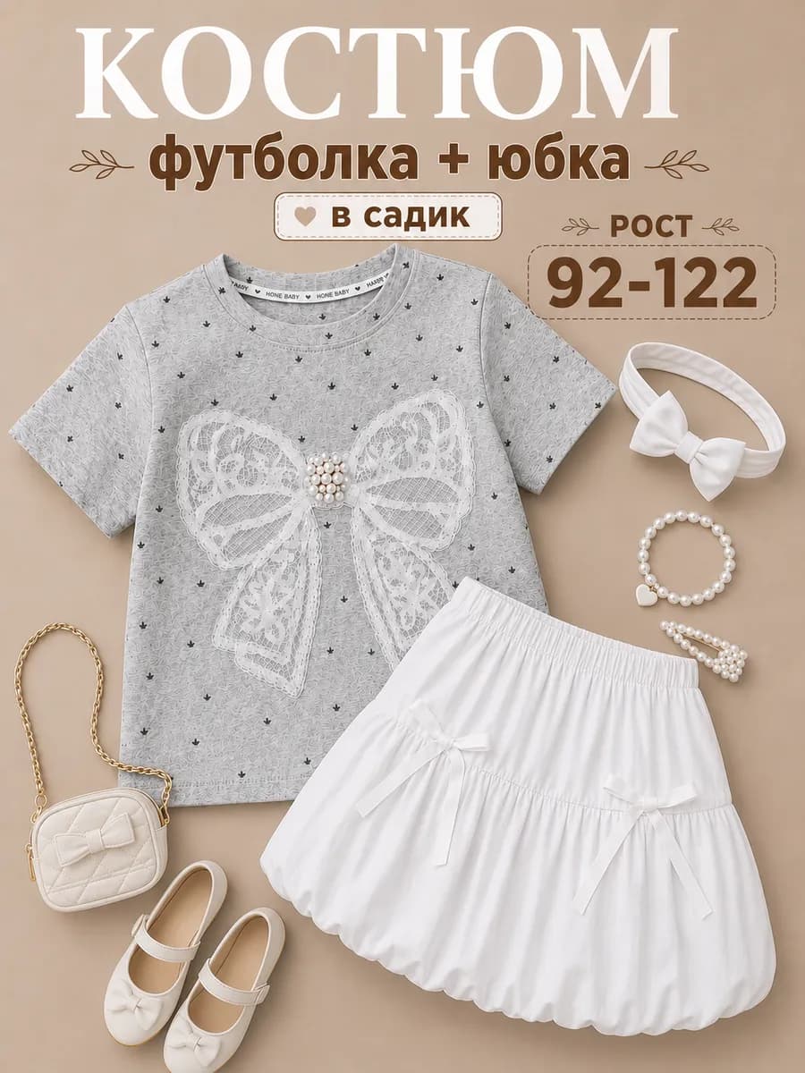 Костюм двойка для девочки футболка и юбка в садик
