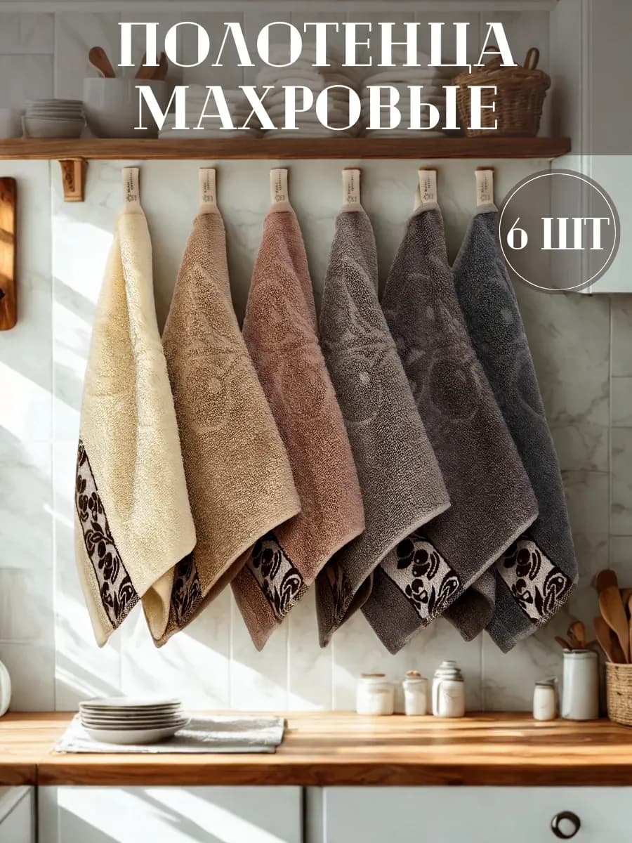 Полотенца кухонные махровые набор подарочный 6 штук для рук