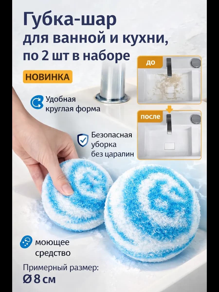 Губка для кухни и ванной комнаты, набор 2 шт
