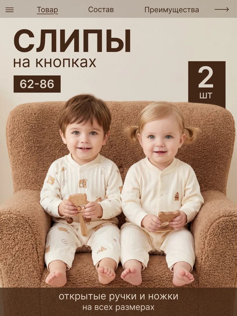 Слип для новорожденных нательный комбинезон