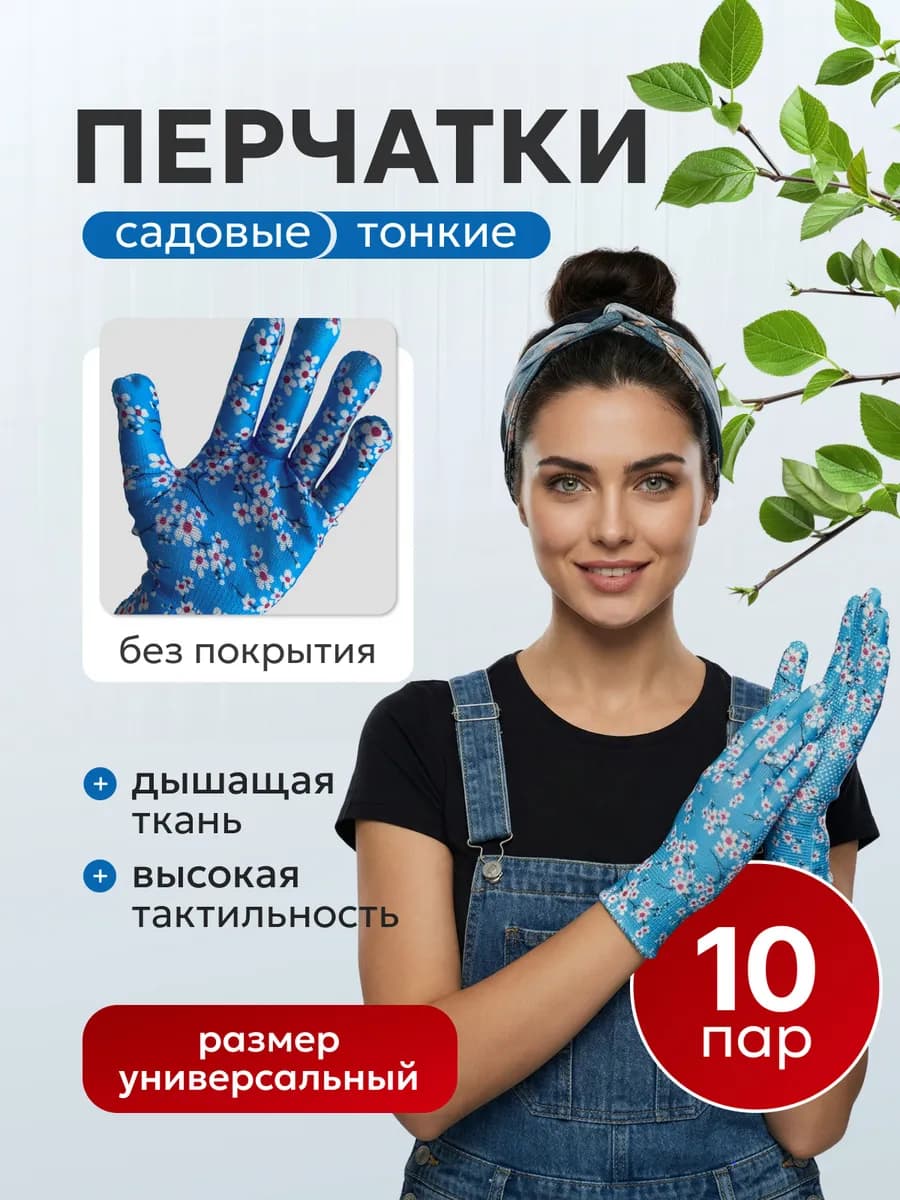 Перчатки рабочие садовые нейлоновые без покрытия 10 пар