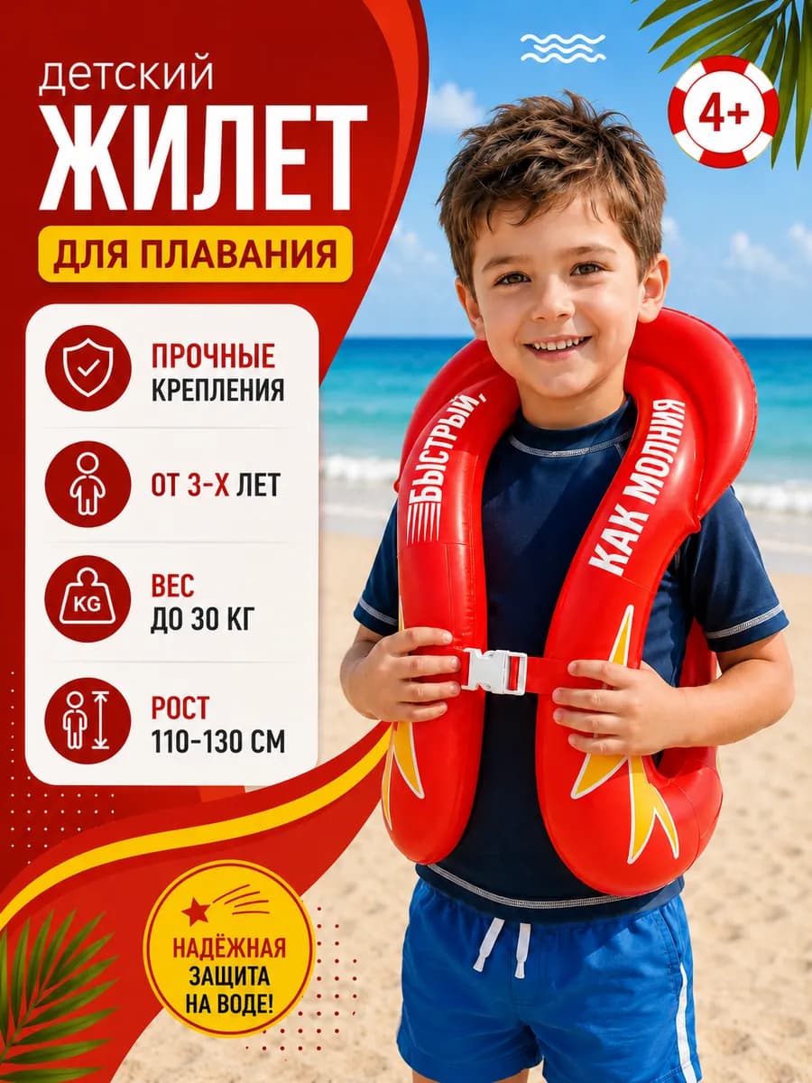 Жилет для плавания детский надувной восьмерка 33*50 см