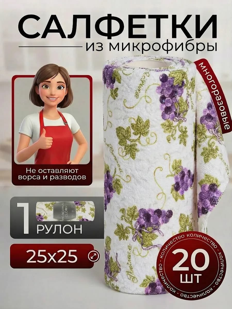 Салфетки для уборки и кухни из микрофибры в рулоне