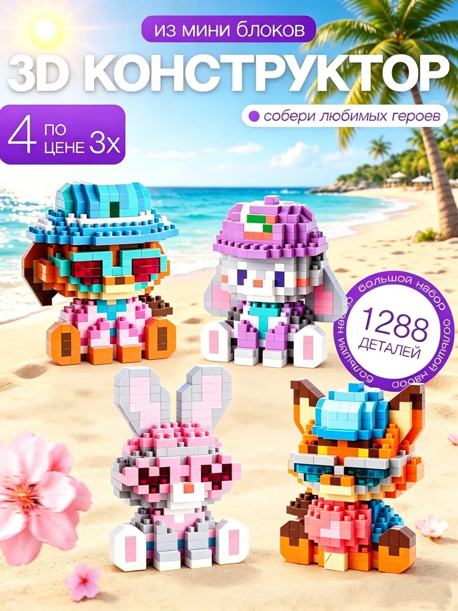 3D Конструктор из миниблоков, лиса, 4в1