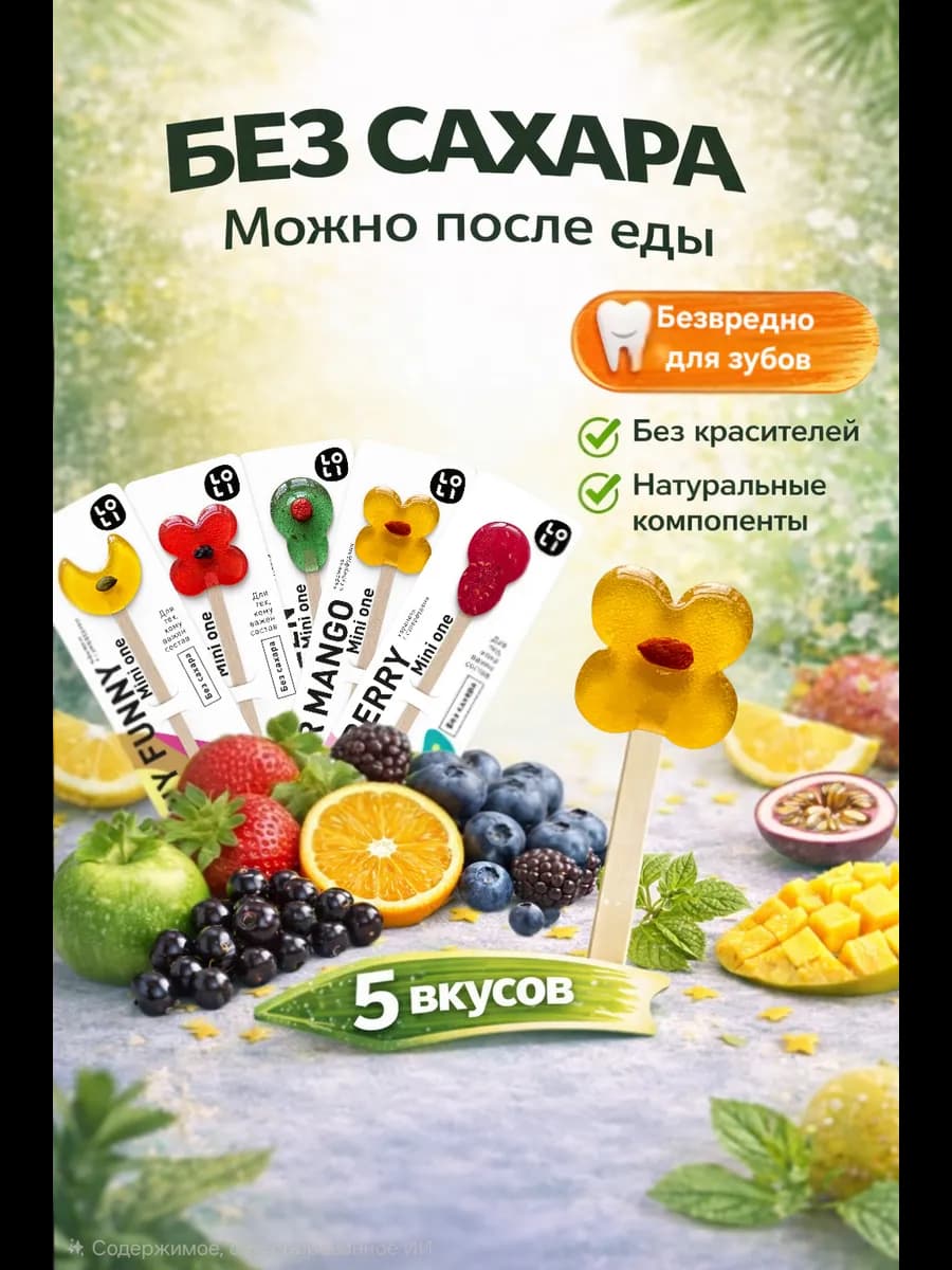 Натуральные леденцы без сахара сет из 5 вкусов