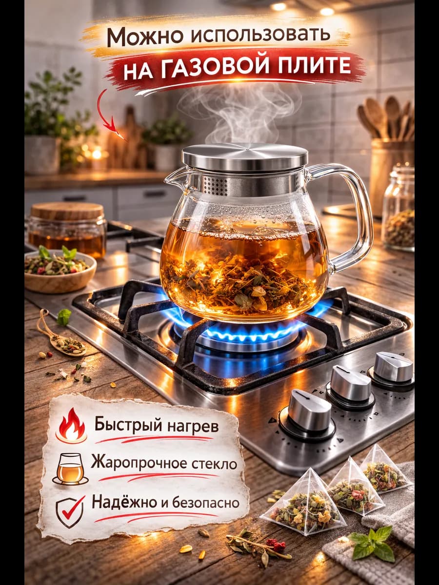 Чайник заварочный стеклянный 400 мл + подарочек