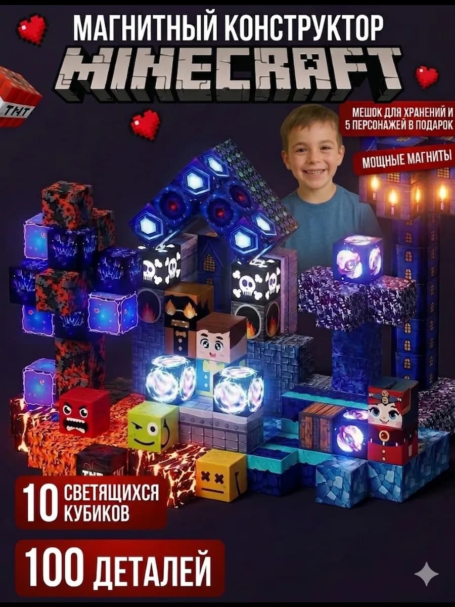 Светящийся магнитный конструктор Minecraft