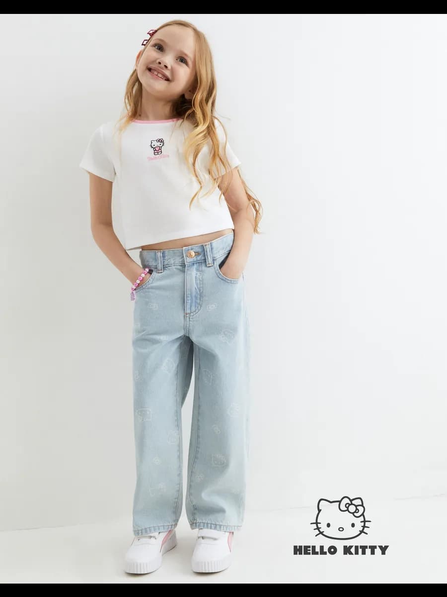 Прямые джинсы с принтом Hello Kitty