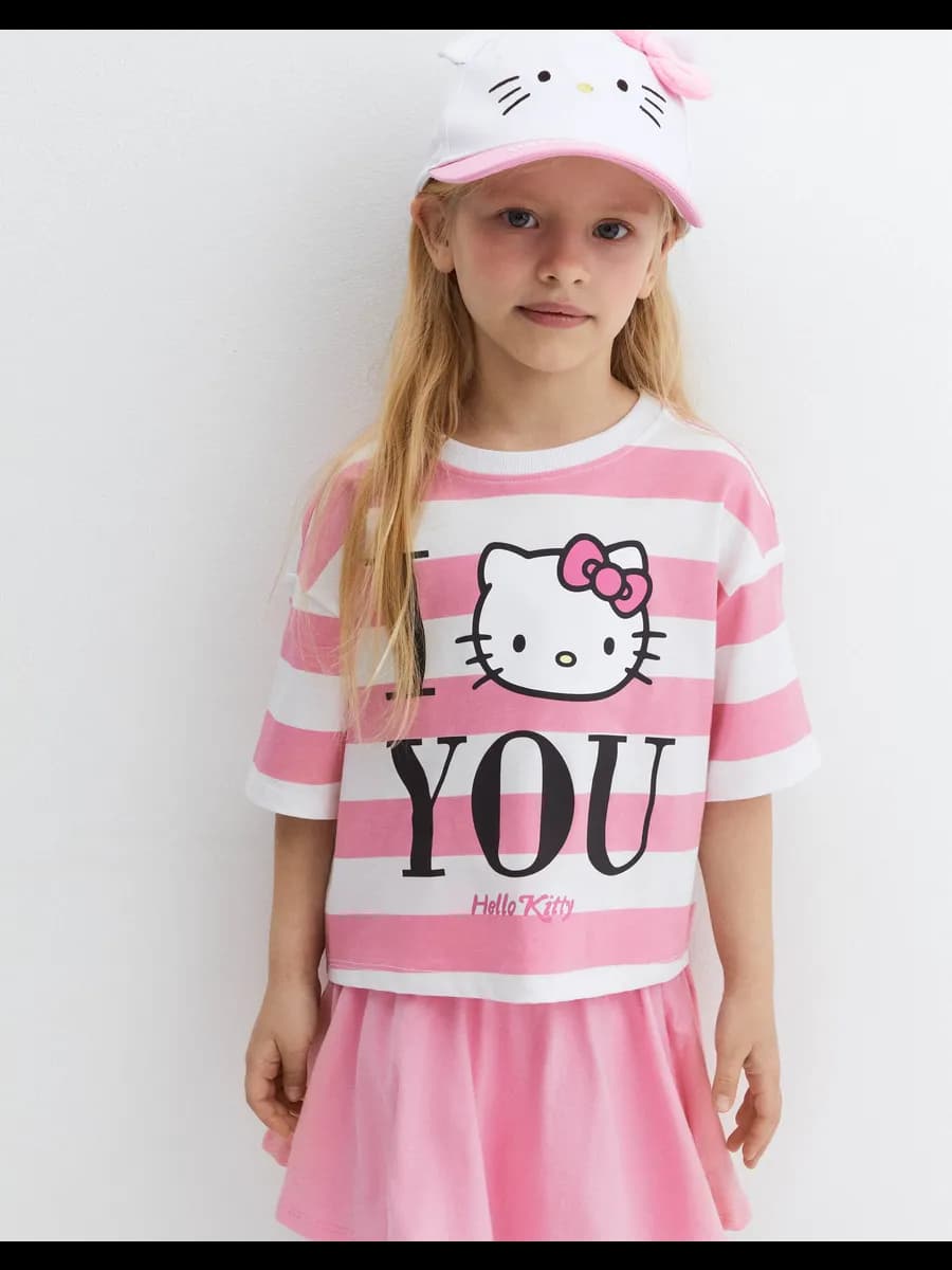 Укороченная футболка в полоску с принтом Hello Kitty
