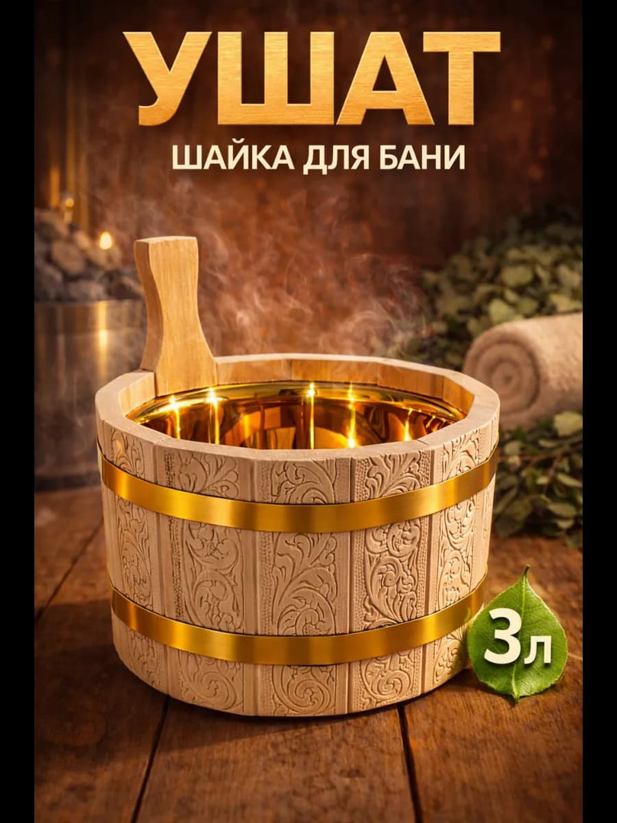 Ушат шайка для бани 3 л нержавеющая сталь запарник