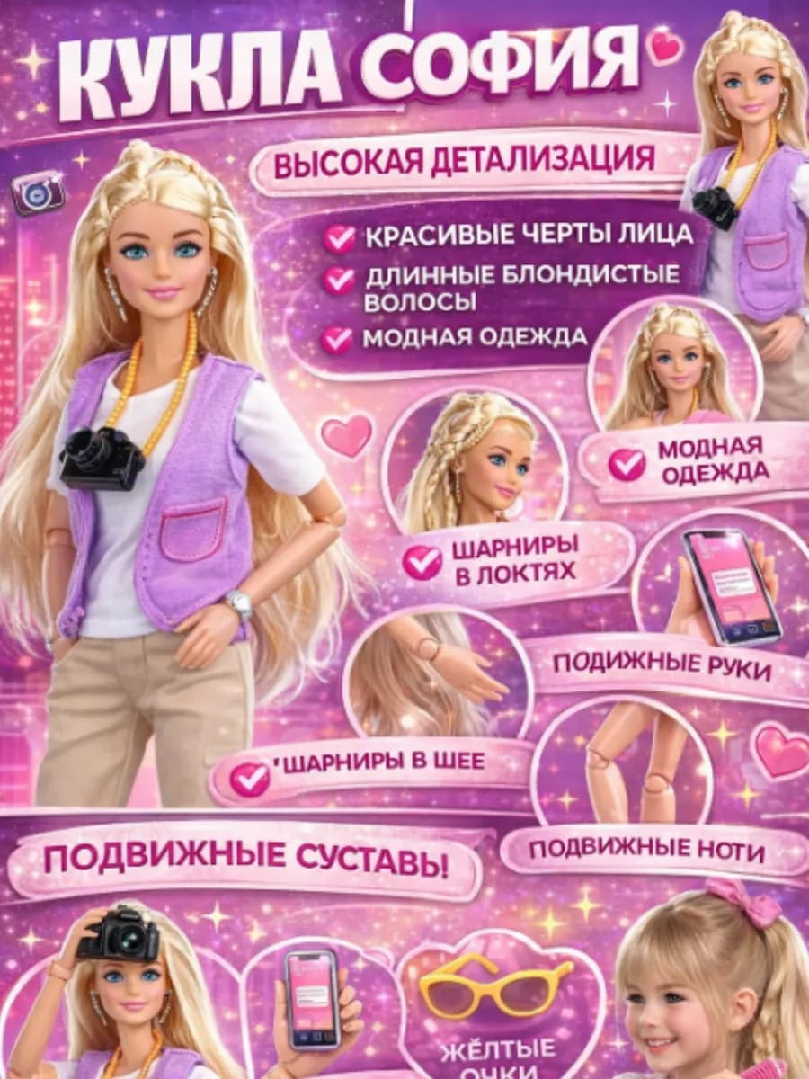 Кукла София с подвижными суставами и аксессуарами