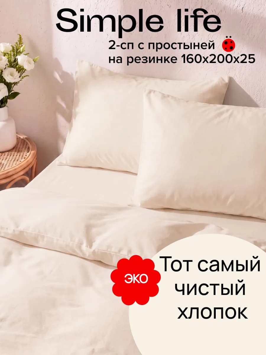 Постельное белье 2 спальное с простыней на резинке Simple