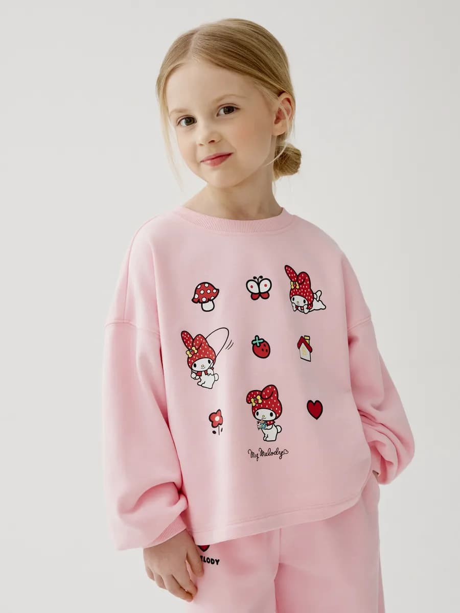 Свитшот оверсайз из футера с принтом Hello Kitty My Melody