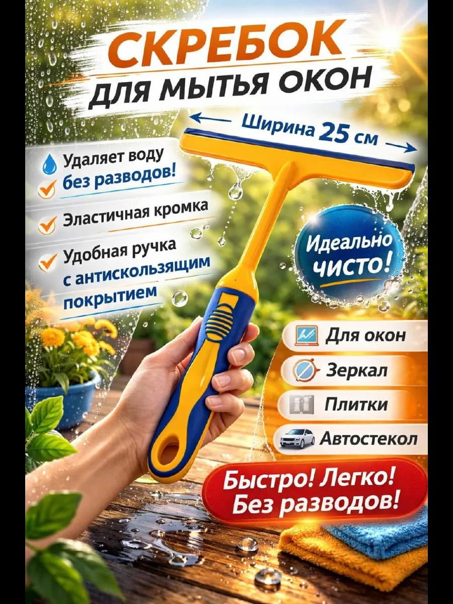 Водосгон скребок для мытья окон и стекол силиконовый