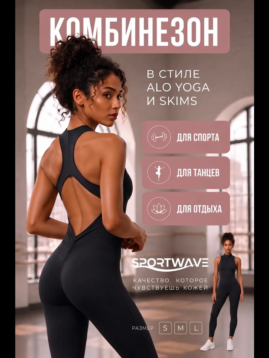 Комбинезон спортивный для фитнеса и йоги на молнии
