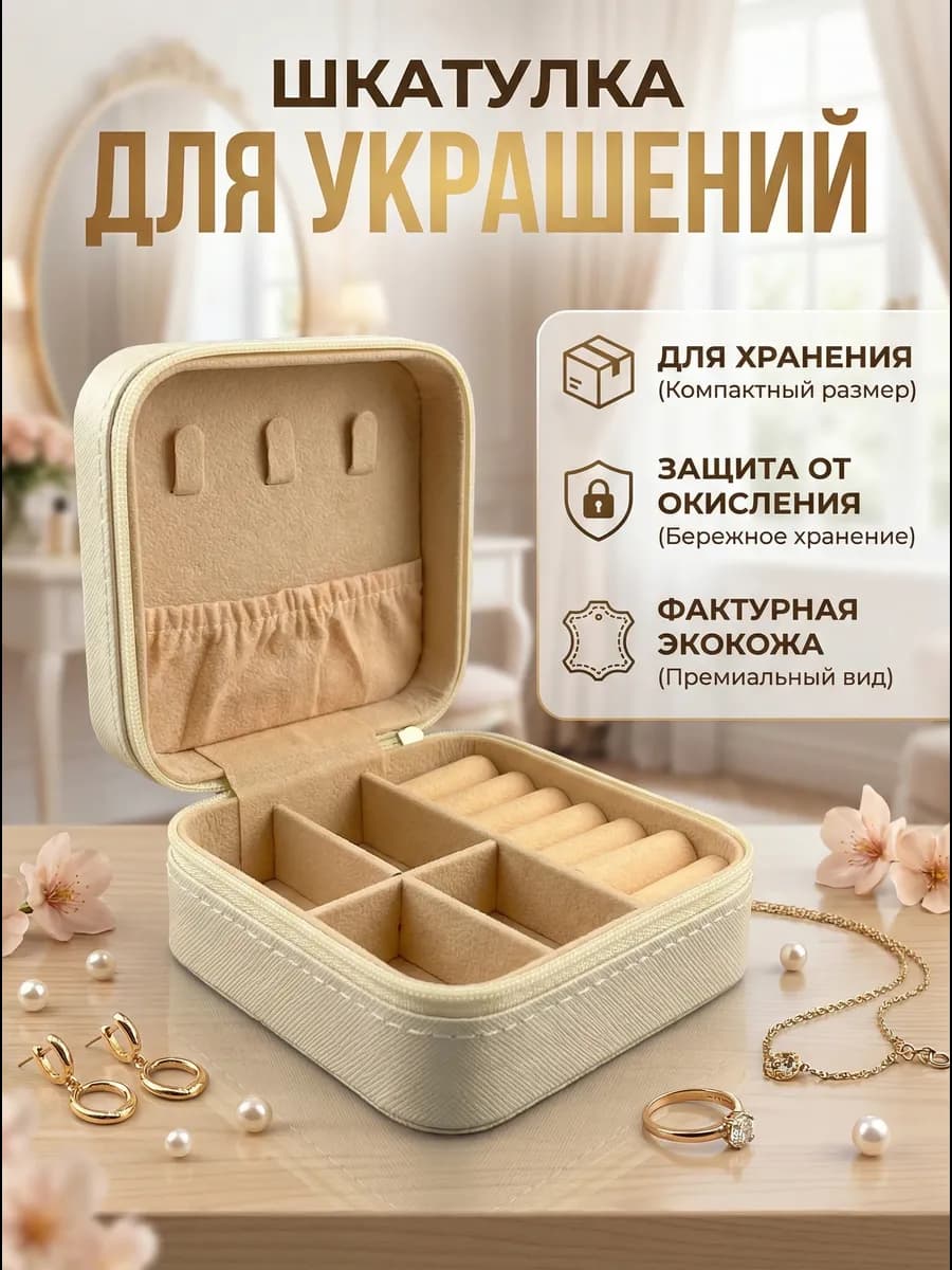 Шкатулка для украшений дорожная кожаная органайзер