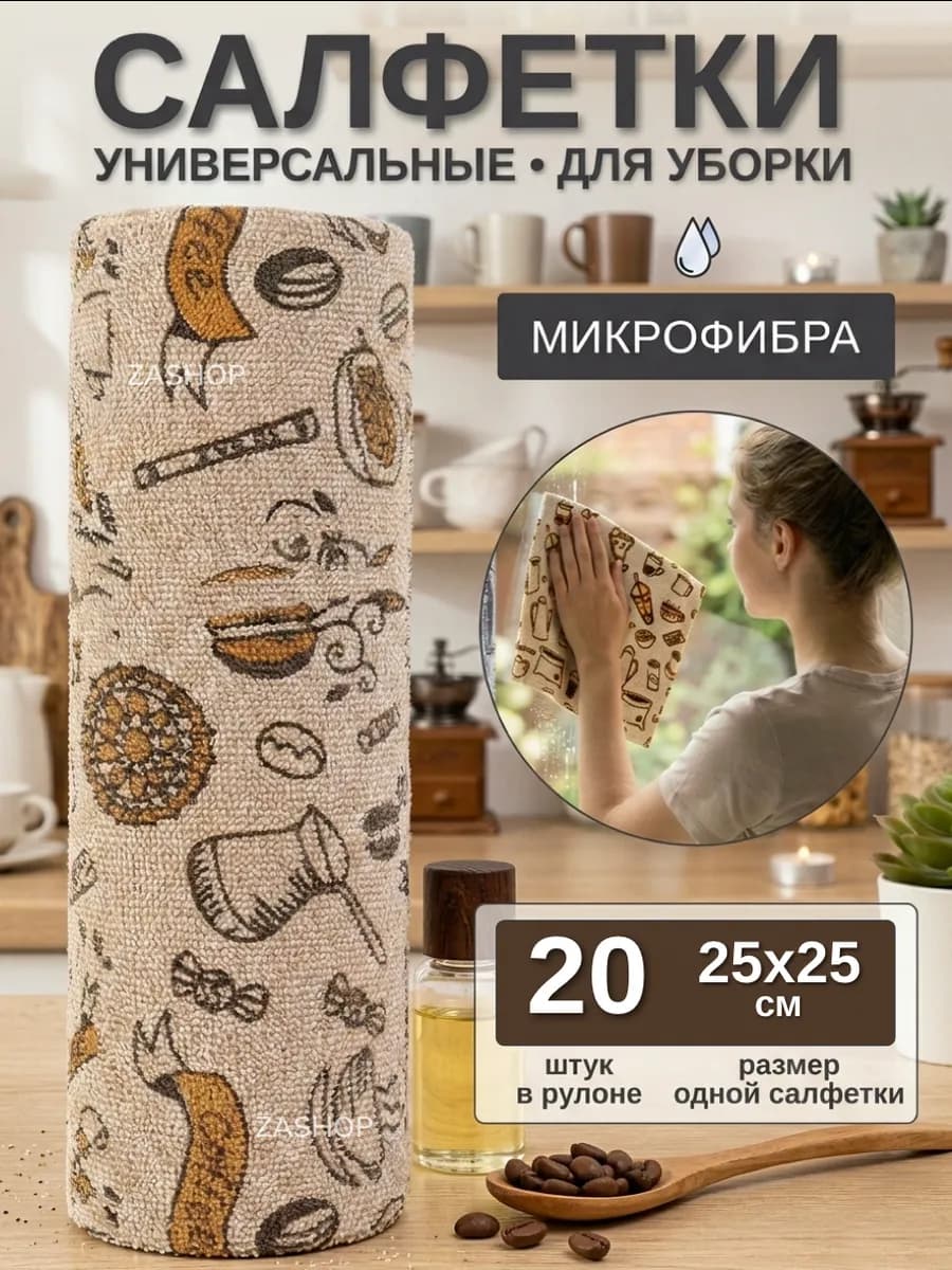 Салфетки из микрофибры безворсовые для уборки в рулоне