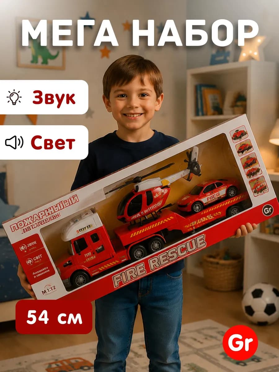 Детская машинка пожарный автовоз со светом и звуком