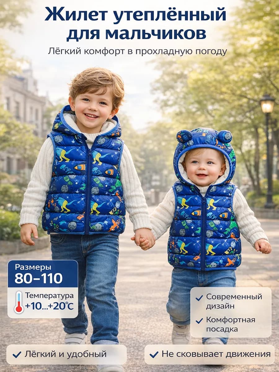 Жилетка детская утепленная с капюшоном